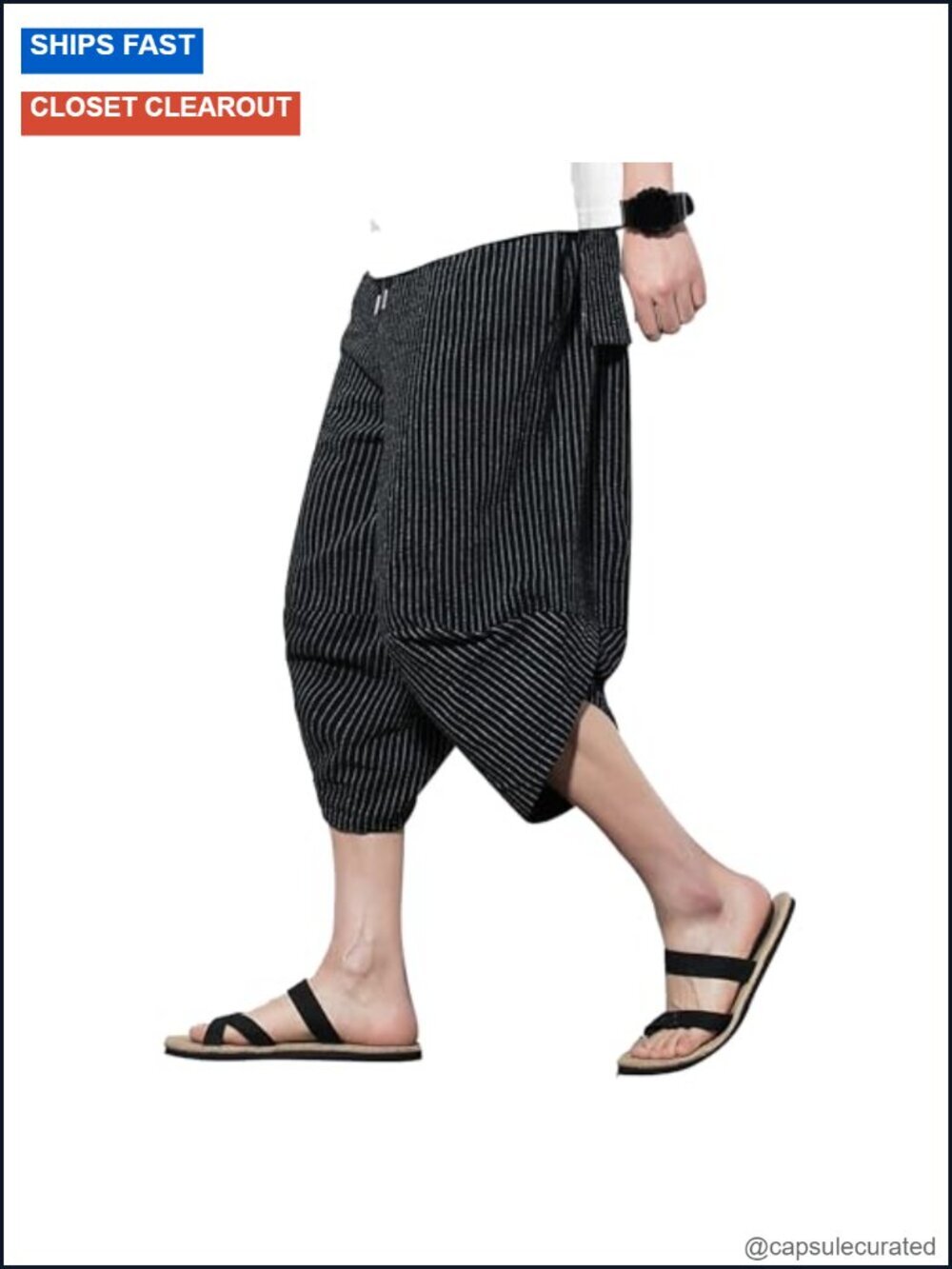 Men's Harem Capri Pants Wide Leg Summer Linen Blend Pants